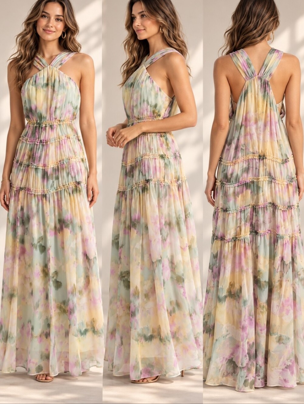 Parker NWT Seafoam Watercolor Floral Tiered Maxi Dress Size 4 $190 Boho Revival